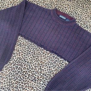 Vintage Sweater 90s Grunge Cropped Raw Hem Striped XL Primary Kid Core Faded Top